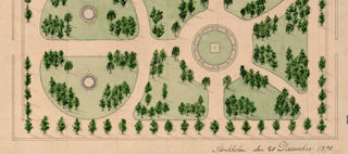 Bilden föreställer en ritning på möjlig plantering i Tegnérlunden 1890.