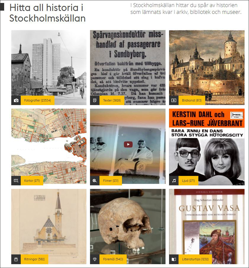 Sök på materialtyp på stockholmskällan.se