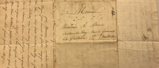 Handskrivet brev från 1700-talet där det står  Saint-Barthélemy 