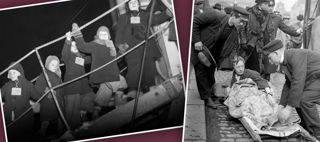 Dekorativ illustration: Två svartvita fotografier på människor