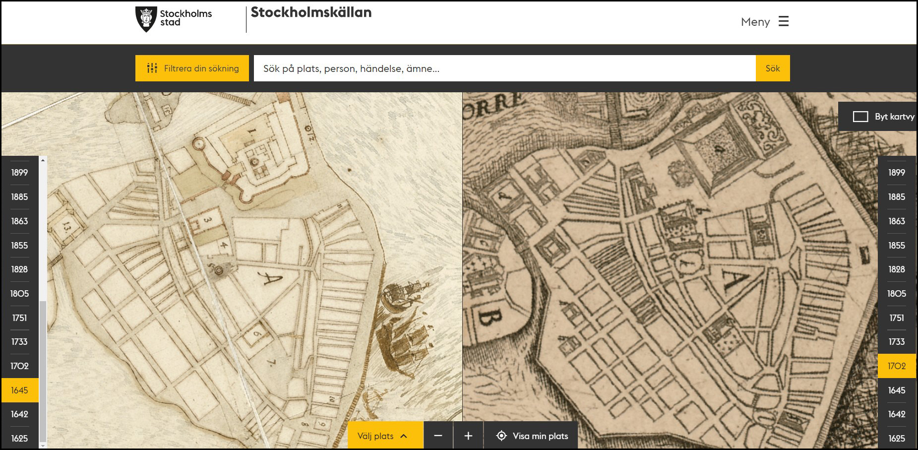 Två historiska kartor ligger bredvid varandra