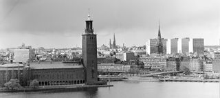Utsikt över vattnet mot stadsbebyggelse på andra sidan