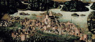 Målning av hus och kyrkor