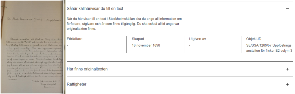 Brev ur Stadsarkivet och information om arkivhandlingen