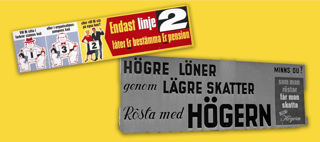 Dekorativt montage: Två valaffischer med text