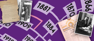 Dekorativ illustration: Tidslinje med fotografier och dokument