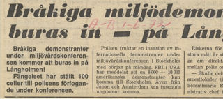 Tidningsartikel om bråkiga demonstranter vid konferensen 1972