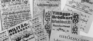 Olika sorters ransoneringskort från första världskriget