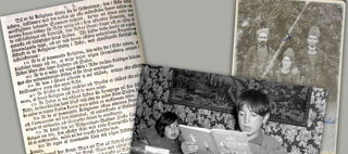 Kollage av riksdagens beslut om religionsfrihet 1779, foto på läsande barn i Sveriges första skola för romer och porträttbild av de samiska rättighetskämparna Elsa Laula, Torkel Tomasson Stemp och Johan Enok Nilsson