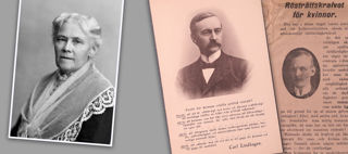 Kollage av  tidningsklipp och fotografier som föreställer Ann Margret Holmgren och Carl Lindhagen