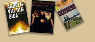 Tre bokomslag på ljus bakgrund