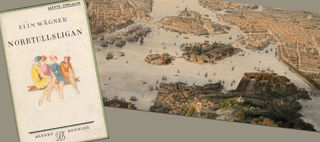 Dekorativ illustration: Panorama över Gamla Stan ur fågelperspektiv,  1868