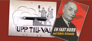 Dekorativt montage: Två valaffischer mot gul bakgrund