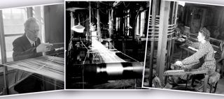 Dekorativt: Tre svartvita fotografier på arbetare i textilfabrik