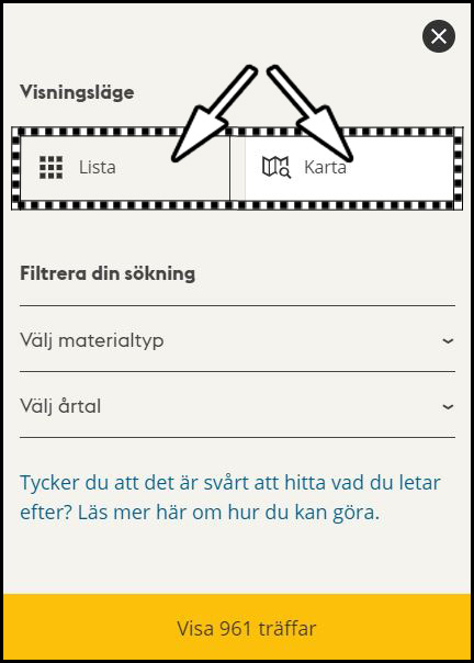 Visa sökresultat som lista eller på karta
