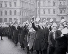 Studenttåget till konungen - Studenterna uppvakta konungen den 11 febr 1914