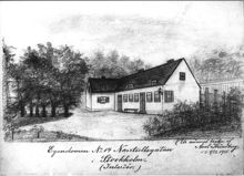 August Strindbergs barndomshem på Norrtullsgatan 14. Teckning av Axel Strindberg