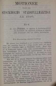 Motion om åtgärder mot oskälig hyresstegring - stadsfullmäktige 1916