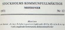 Motion angående kommunala deklarationsbyråer - Stadsfullmäktige 1971