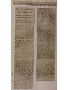 Försvarsnihilisternas kongress – artikel Stockholms Dagblad 1916