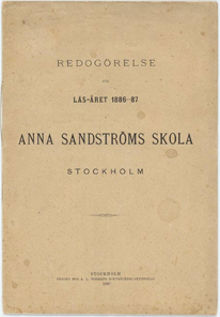 Årsredogörelse från Anna Sandströms skola 1886-1887