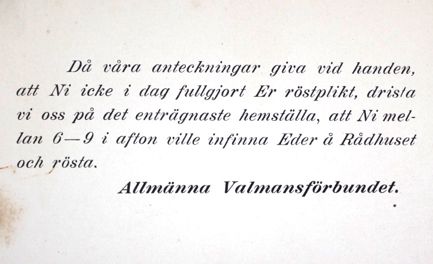 Uppmaning till att gå och rösta 1911