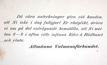 Uppmaning till att gå och rösta 1911