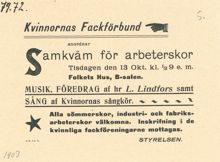 Föreningsrättsstrid vid Edv. Josefssons sy fabrik i Centralpalatset