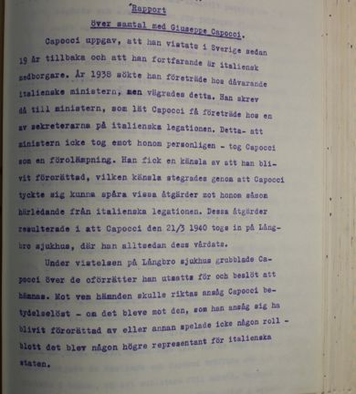 Undersökningsprotokoll från samtal med Capocci den 3 januari 1948