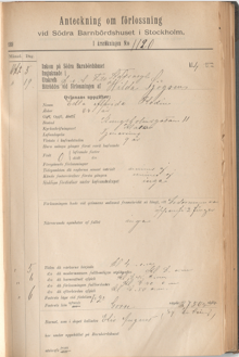 Elis August Flodins förlossningsjournal från Södra barnbördshuset år 1892