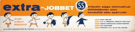 Orange och vit rektangulär skylt, med tecknade kvinnor i uniform.