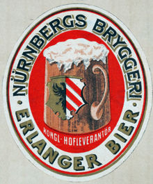 Etikett. Erlanger Bier. Nürnbergs Bryggeri