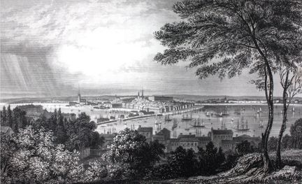 Svartvit bild med utsikt från Mosebacke