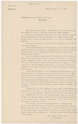 Ludvig Selander, flodbåtskapten vid Kongofloden, Kongo. Donationsbrev till Etnografiska museet, Stockholm.