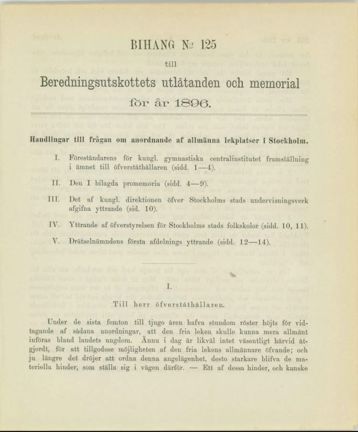 Detalj av framsidan till bihang 125 år 1896 med rubrik och innehåll