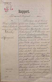 Sockerbageriarbetaren Nils Hedén polisanmäls av sockerbagare Stenberg för våldsamt uppträdande 1892