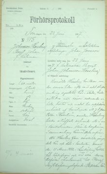F.d. båtsmannen Bengt Johan Johansson Hessling, 51, häktad för lösdriveri 23 juni 1887 - polisförhör