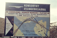 Informationstavla för Essingeleden, sträckan Gröndal - Lilla Essingen. Under Essingeledens anläggande