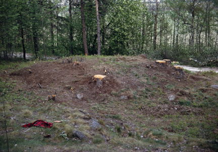 Vy från sydväst över gravfält RAÄ 26 i Östberga, Brännkyrka socken