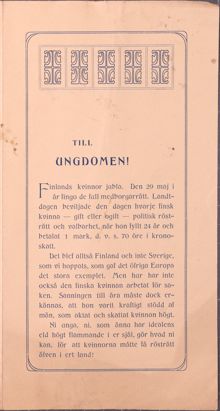 Uppmaning till ungdomar att kämpa för kvinnors rösträtt - 1906