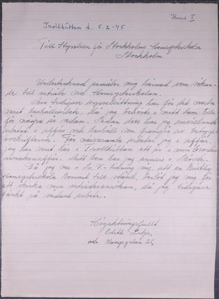 Handskriven ansökan till Stockholms hemsysterskola