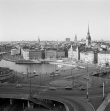 Utsikt över Slussen mot Mälartorget, Kornhamnstorg och Slussplan
