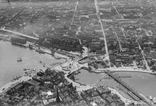 Flygbild från nordväst över delar av Gamla stan, Slussen och Södermalm