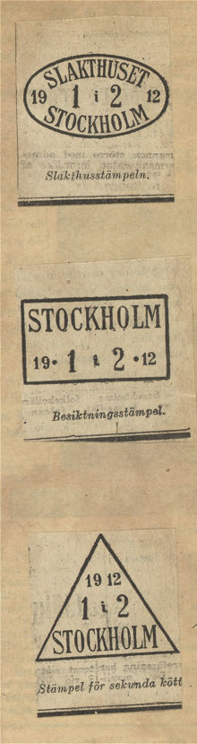 Slakthusets tre kontrollstämplar 1912