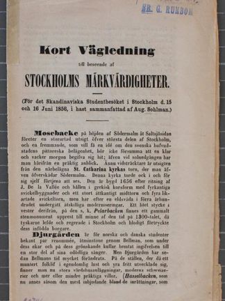 "Kort Vägledning till beseendet af Stockholms Märkvärdigheter" 1856.