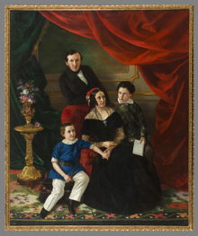 Porträtt av grosshandlare Nils Anders Berg med maka Sofia Petronella Unonius och sönerna Emil och Nils.
