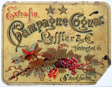 Etikett. Champagne Cognac Leffler & Co