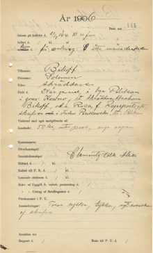 Polisförhör med utländske medborgaren Salomon Bikoff år 1906
