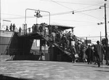 Station Slussen. Ombyggnad till tunnelbana.Trappa ner från Södermalmstorg.