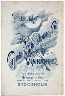 Prislista. Gustaf Wahlström & Co Vinhandel